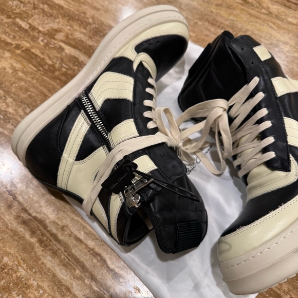 Rick Owens Black and Cream High-Top Sneakers - Picture 5 of 9
